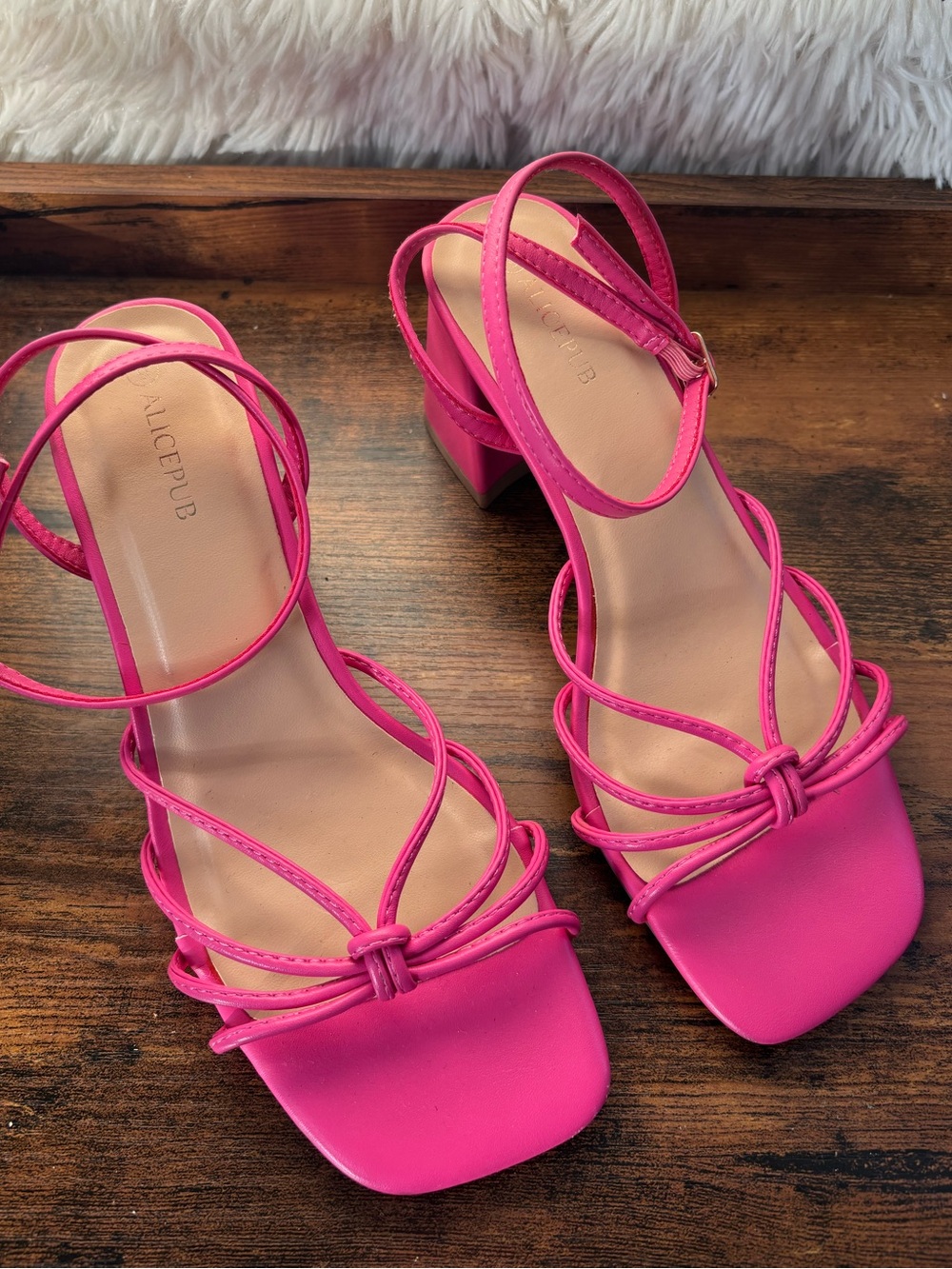 Hot Pink Strappy Block Heel Sandals